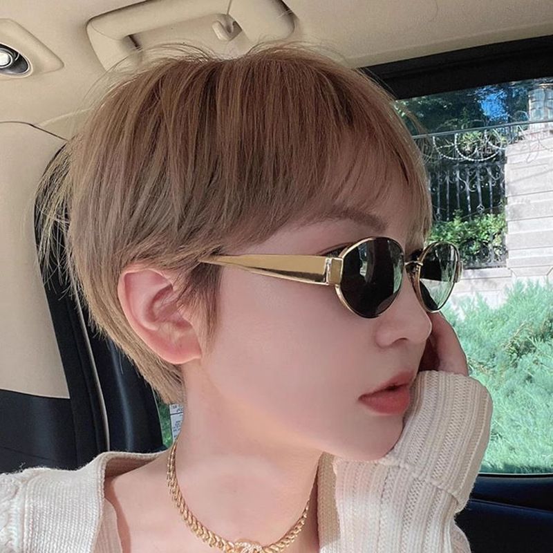 Retro New Small Frame Fashion Sunglasses Hong Kong Style Wear and Match Travel Sunglasses Full Frame Casual Elliptical Frame Glasses_voghion.com