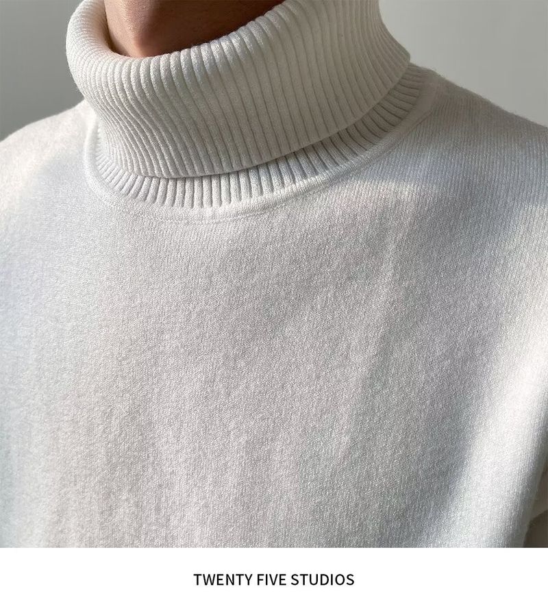 Men's Clothing Slim Fit High Neck Sweater - Soft Knit Pullover For Autumn & Winter - Lightweight Warm Casual Turtleneck Top (White, Black, Beige)_voghion.com