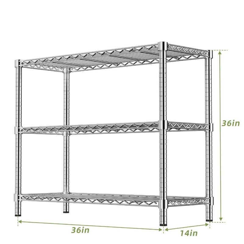 Scaffale in filo d'acciaio a 3 ripiani per cucina cromato, capacità di stoccaggio 350 libbre, larghezza 36 cm, altezza 36 cm, resistente alla ruggine, per carichi pesanti, profondità 14 cm, 36 ripiani per lavanderia._voghion.com