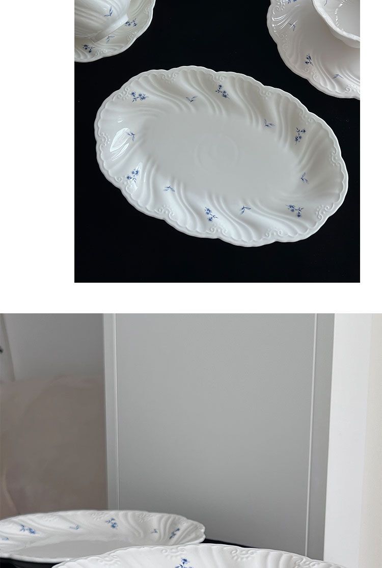 Blue Flower Ceramic Tableware Oval Plate 2025 Fall/Winter New_voghion.com