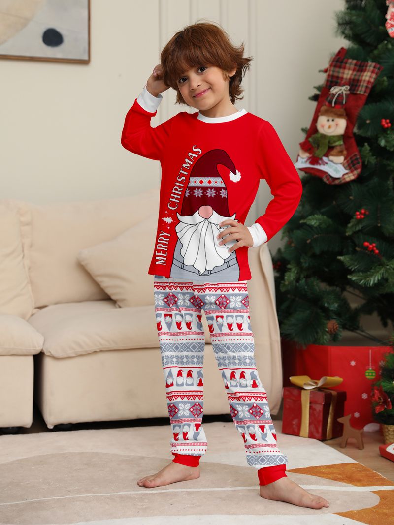 Flame Retardant Fabric Christmas Set, New European And American Santa Claus Print Pajamas For Boys And Girls, CPC Certified Loungewear_voghion.com