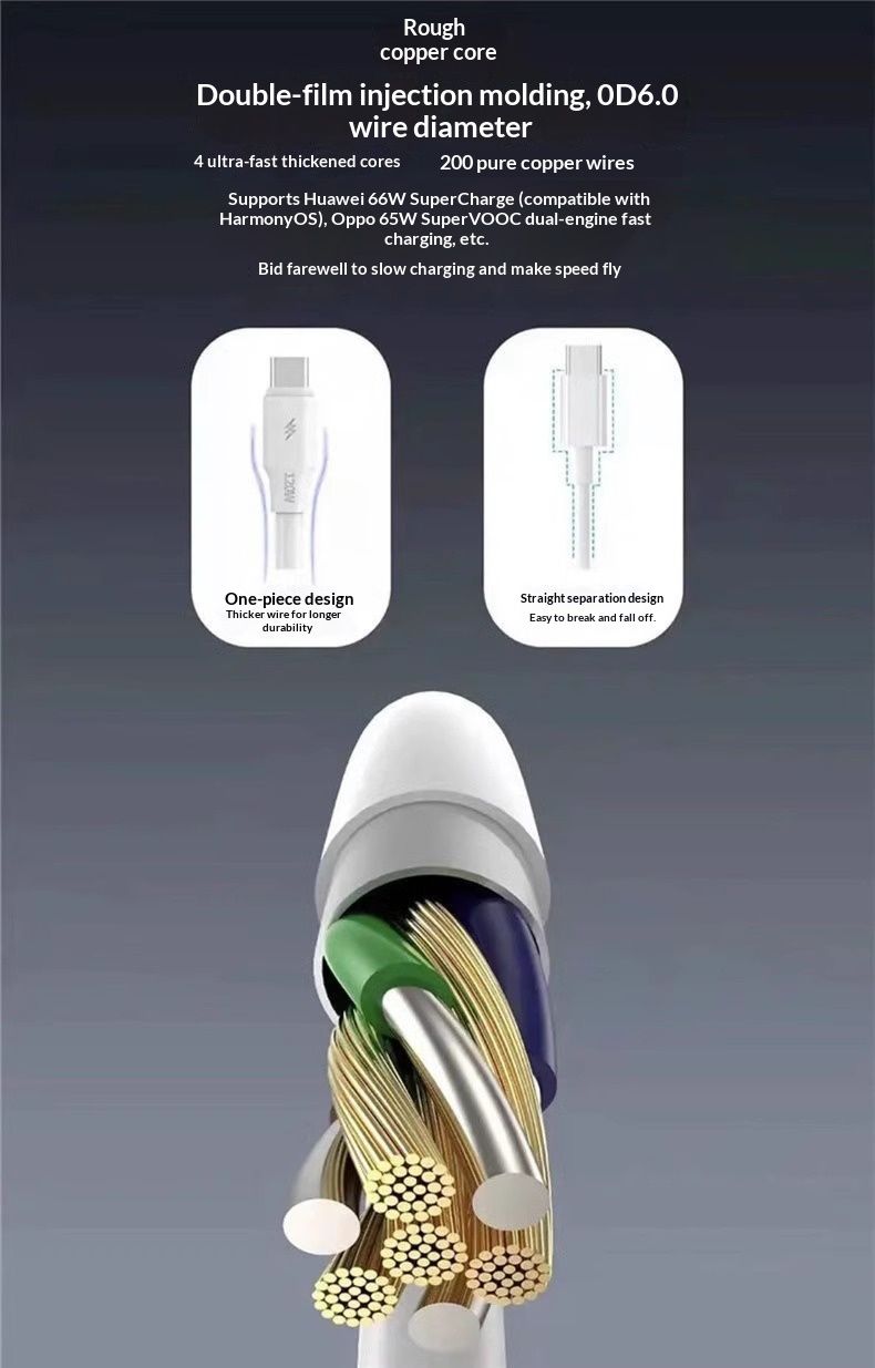 Câble de charge Digitex 120 W renforcé 6 A ultra-rapide Python compatible avec les téléphones Android Huawei Type-C_voghion.com