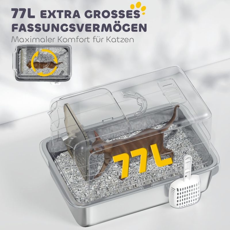 Katzentoilette Edelstahlwanne Mit Filter, pour Katzen Bis 6kg, Gris/Argent_voghion.com