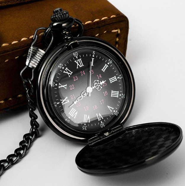 Tungsten Steel Polished Flip Cover Large Pocket Arabic Numerals Antique Gift Watch 4 Colors_voghion.com