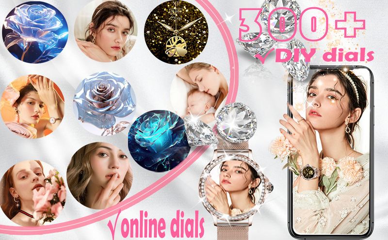 Smart Watch for Women with Diamonds,1.3''Full Touch Screen Smartwatch for Android Phones,Fitness Tracker with Heart Rate/Blood Oxygen/Sleep Monitor_voghion.com