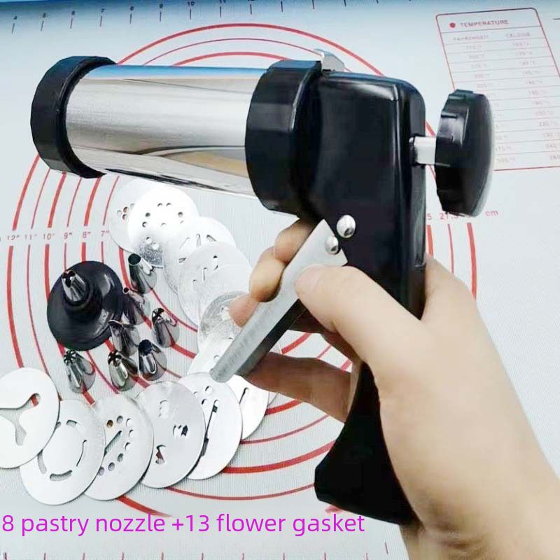 Mașină de decorat biscuiți din oțel inoxidabil pentru gătit, duză de decorare, set de 13 piese, lapte de soia, ulei de copt_voghion.com