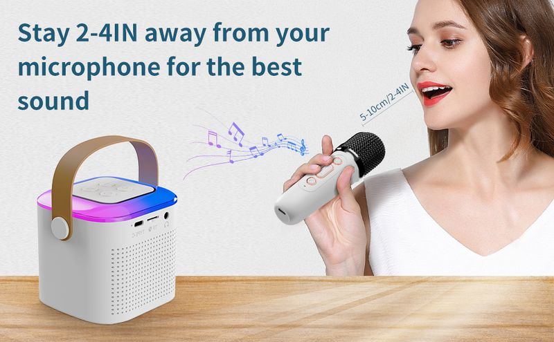 Draagbare karaokemachine met 2 draadloze microfoons, mini-karaokemachine met led-lampjes, Bluetooth-luidspreker voor kinderfeestjes en volwassenen_voghion.com