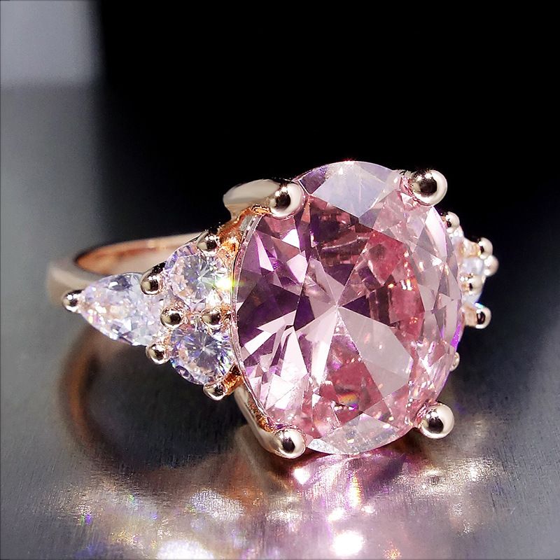 Women's Ring Pink Crystal Zircon Platinum Plated Rose Gold Ring, Magpie_voghion.com