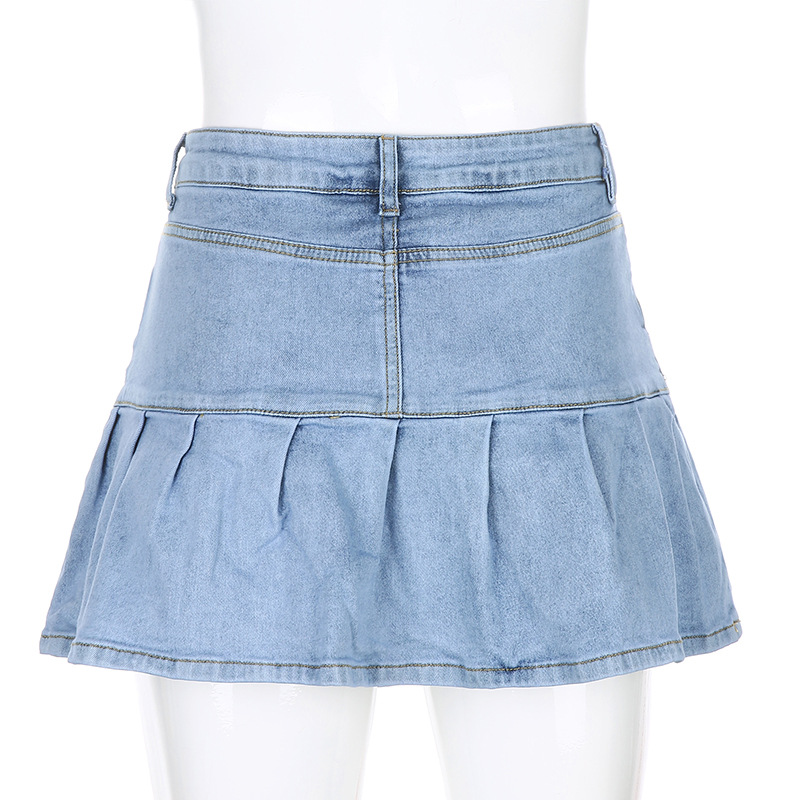 Women's Clothing Half Length Denim Skirt Sexy Two Piece Stretch Denim Skirt_voghion.com