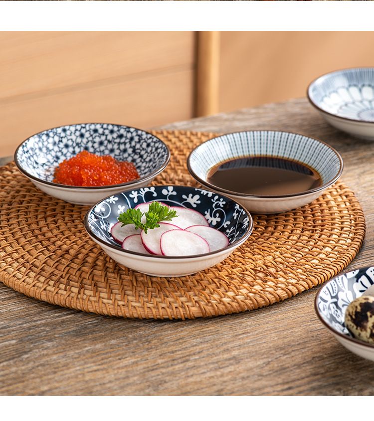 Ceramic Sauce Dishes - Floral Sushi Soy Sauce Plates With Wasabi Compartment, Small Condiment Bowls For Restaurants (Set Of 6)_voghion.com