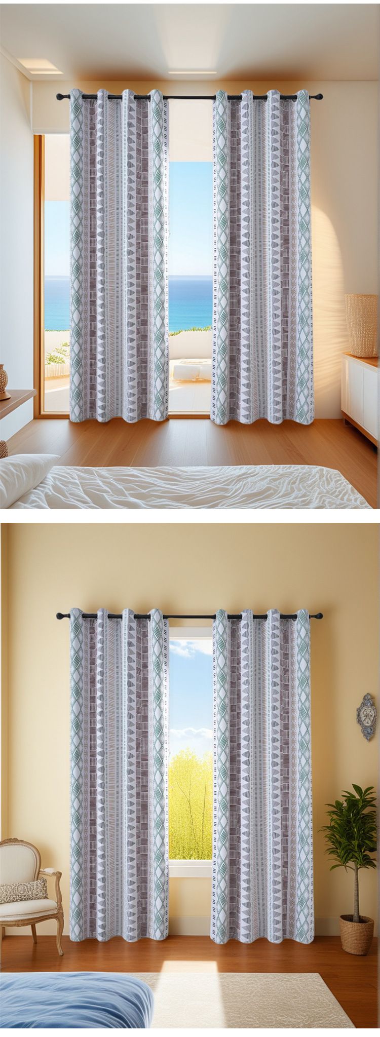 Nordic Minimalist Blackout Curtains – Stylish Printed Polyester Drapes (90-100% Light Blocking, Thermal Insulation, Eyelet Design)_voghion.com