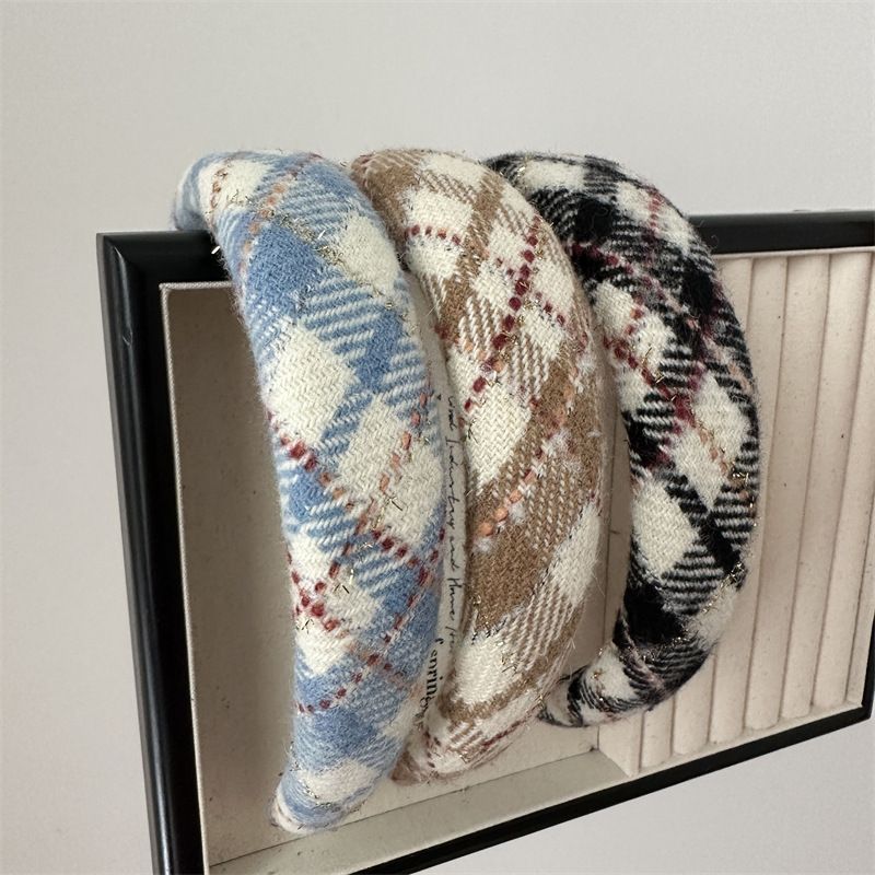 Stile coreano dolce Fashion Net Rosso nuovo colore plaid tessuto spugna fascia retro fascia larga copricapo per le donne_voghion.com