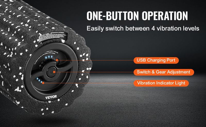 VEVOR Vibrating Foam Roller 4 Intensities Rechargeable Electric EPP Foam Roller_voghion.com