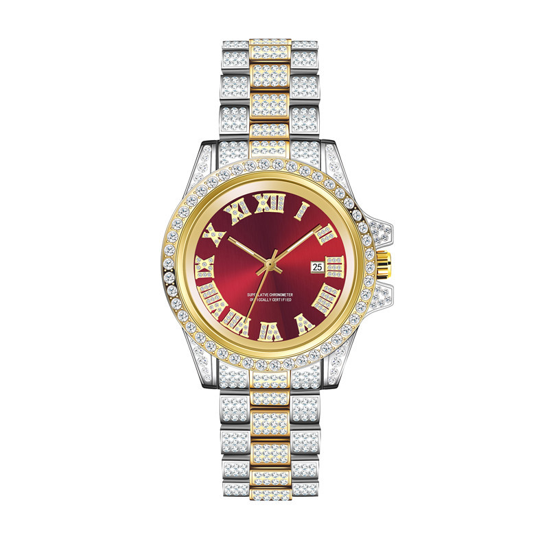 Merk Diamond Set voor heren nieuwe mode Water Ghost Hip Hop kalender quartz horloge_voghion.com