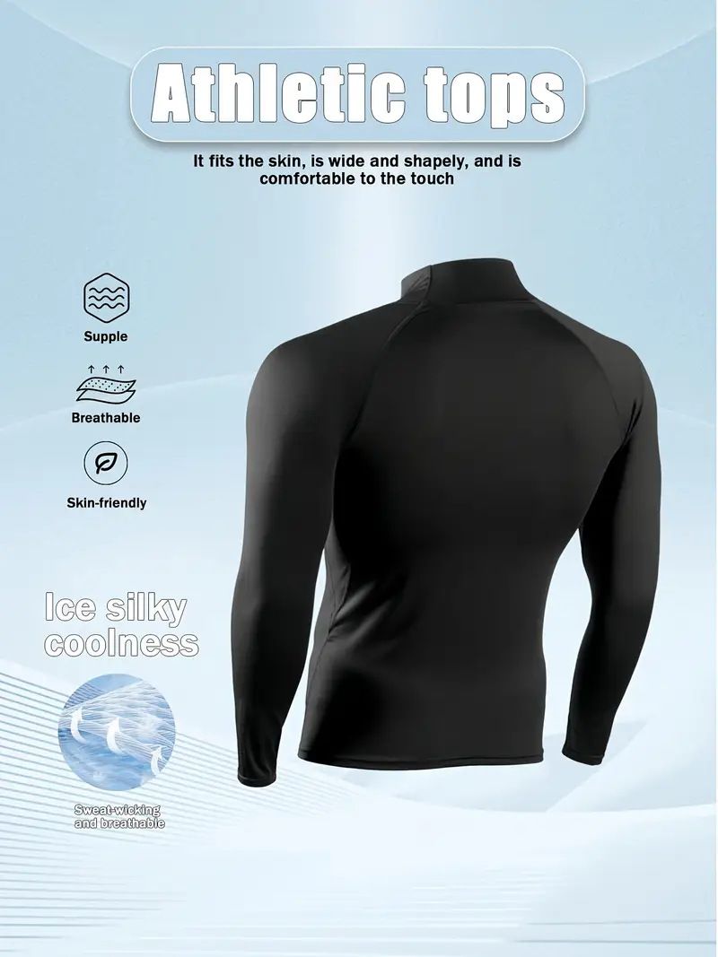 Cross-Border European And American Size Home Fitness Men's Elastic Training Warm Tight High Neck Base Layer Sports_voghion.com