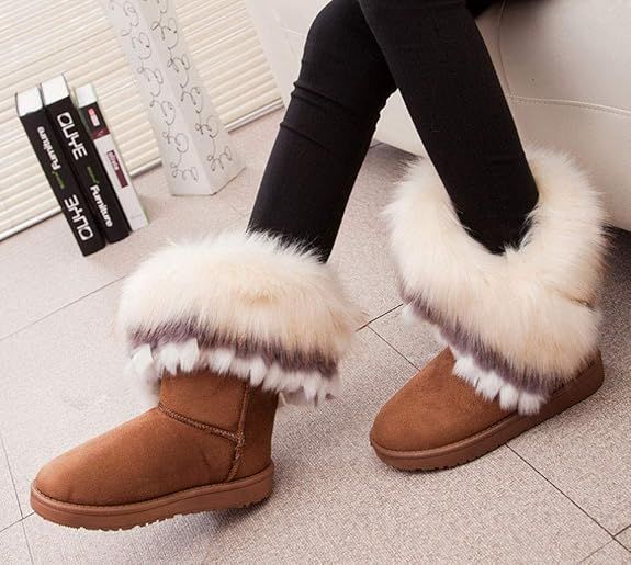 Women's Fur Tassel Winter Snow Boot Suede Flat Ankle Boots_voghion.com
