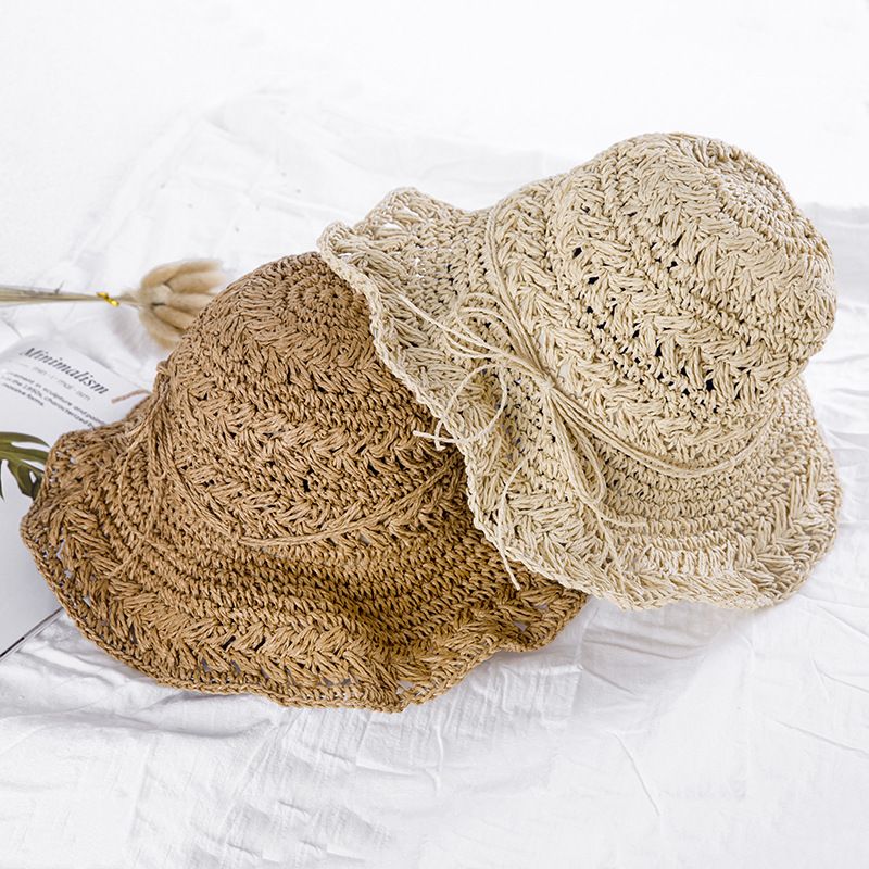 Pdmcms Summer Korean Version of Straw Hat Women's Handmade Crochet Large Brim Sun Hat Foldable Sun Protection Beach Hat_voghion.com