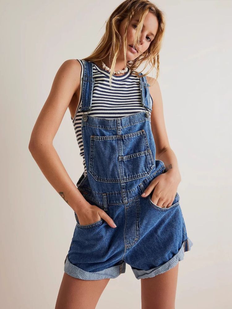 K Fashion Lose Multi-Pocket-Overalls Jeans für Damen_voghion.com