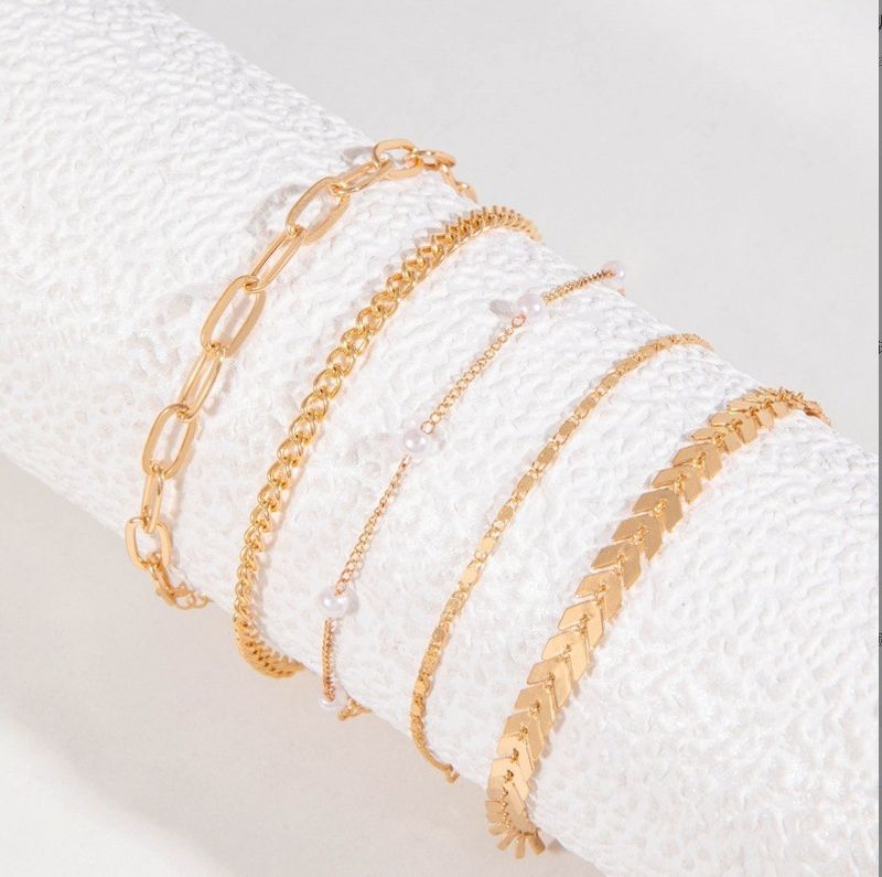 Accessoires Sommer Neues 5-teiliges Perlenset Mode Mehrschichtige Persönlichkeit Strand Fußkettchen Fußschmuck_voghion.com