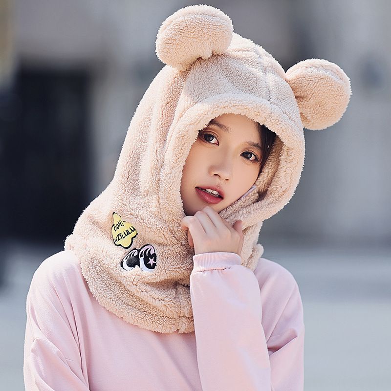 Niedliche Bärenmaske Integrierter Gehörschutz Herbst Winter Radfahren Warmer Pullover Große Kapazität Skihelm Plüschmütze_voghion.com