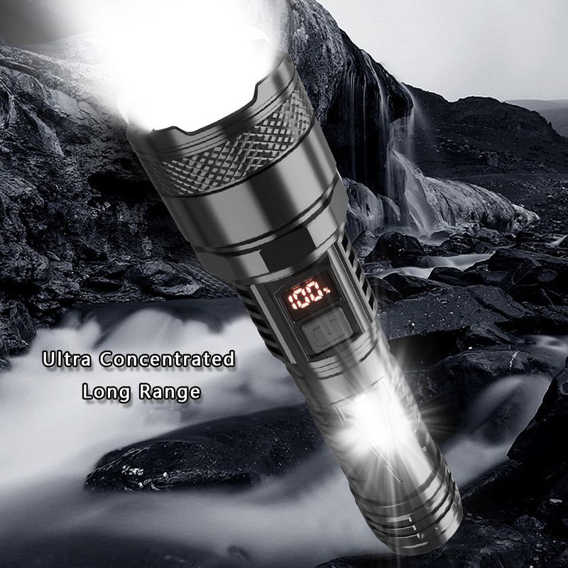 USB nieuwe sterke LED zijlicht zaklamp buiten draagbare lange afstand focus zaklamp digitaal display thuis_voghion.com