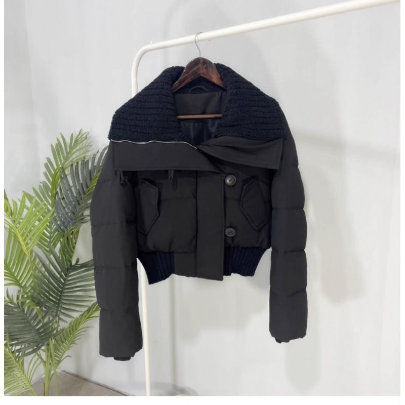 Parka invernali spessi e caldi da donna, alla moda coreana, in maglia, con collo grande, corti, in cotone, stile streetwear, versatili, con cerniera._voghion.com