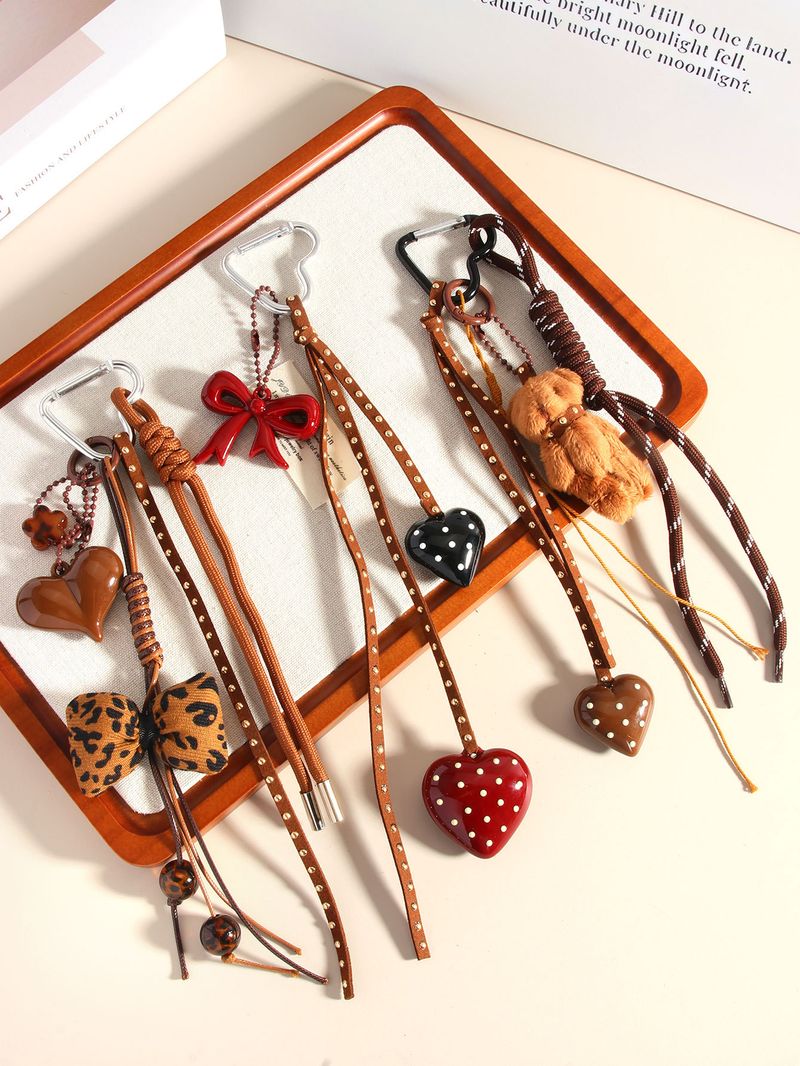 Breloques de sac faites à la main, pendentif de sac créatif en forme d'ourson avec nœud d'amour, porte-clés, pendentif de téléphone portable_voghion.com
