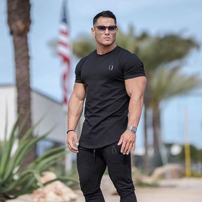 Rundhalsausschnitt kurzarm engen t-shirt neue stil männer fiess sport läuft weich und elastisch_voghion.com