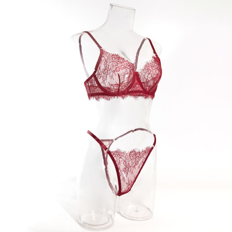 Women's Intimates Big Chest Small Thin Hollow Bra Thong Women's Underwear Set_voghion.com