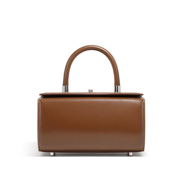 Niche Design Small Square Genuine Leather New Cowhide Single Shoulder Crossbody Women's Handheld Box Bag_voghion.com