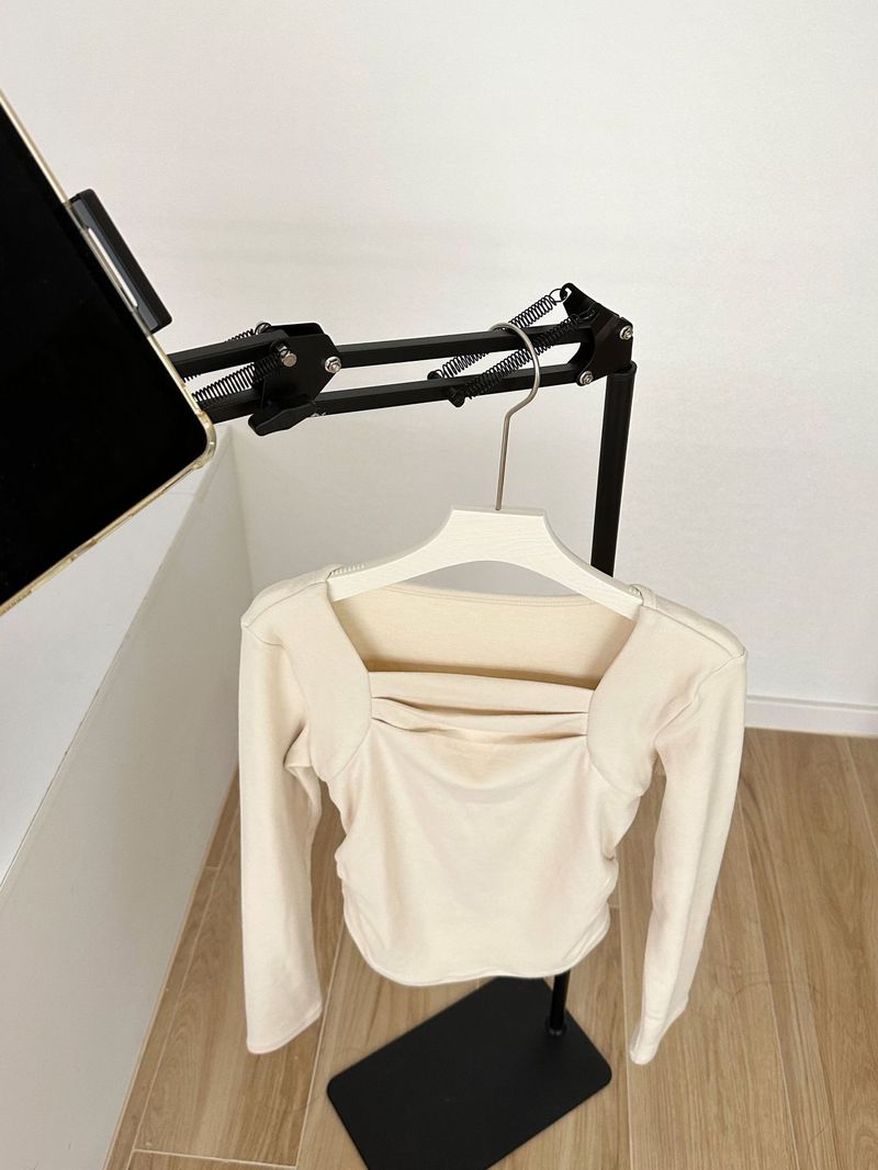 ragazza stile coreano ragazza termica velluto autunno inverno nuovo colletto a cuore calda base camicia vita arricciata versatile top per_voghion.com