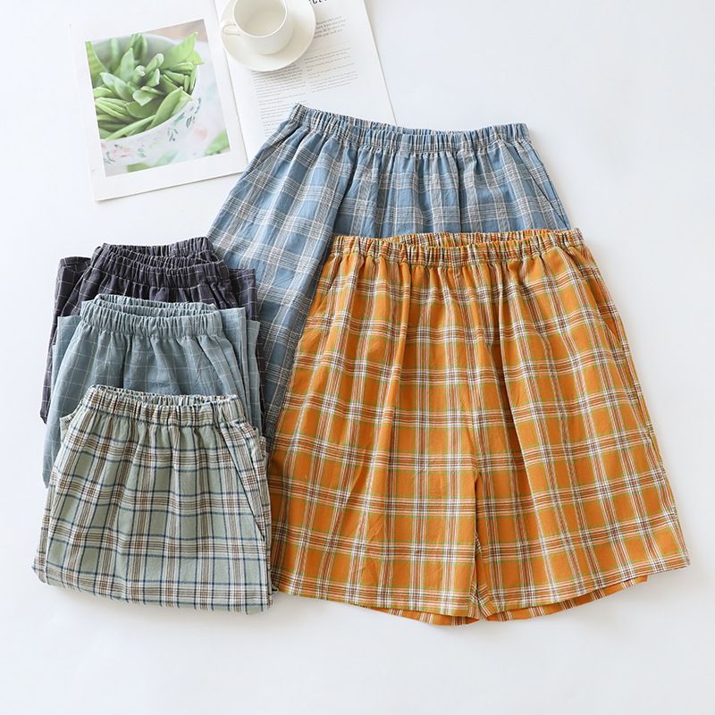 "Japanese Plaid" Men's Pajama Pants Shorts | Spring, Summer And Autumn Thin Pure Cotton, Loose Five-point Home Pants, Comfortable And Breathable_voghion.com