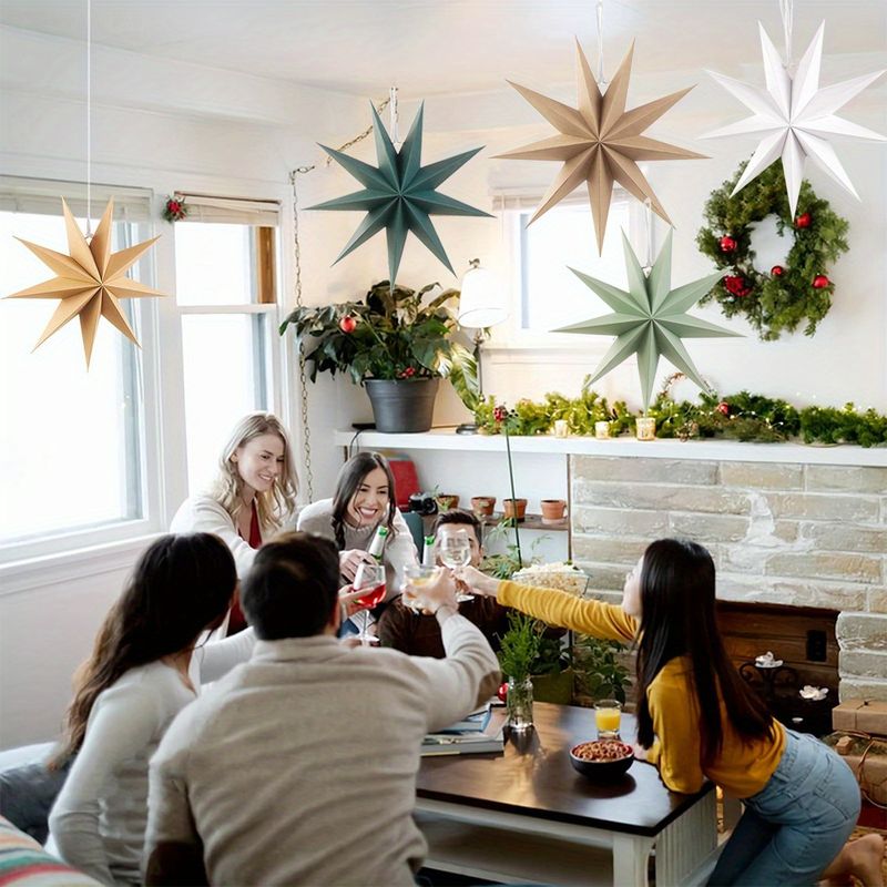 5pcsPaper Star Christmas Hanging Ornaments Xmas Tree Decor Colorful Party Decoration Christmas Eve New Year Room Home Decoration_voghion.com