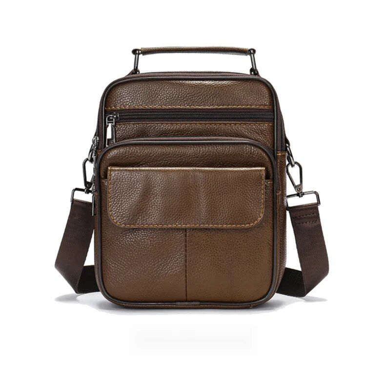 Borsa a tracolla autentica, strato superiore, borsa a spalla singola verticale in pelle di vacchetta, borsa da uomo casual e semplice in morbida pelle_voghion.com