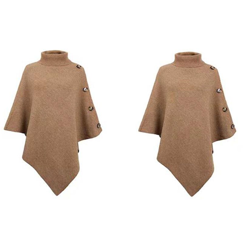 Maglione casual da donna, con collo alto, ampio, in maglia, tinta unita, con bottoni, stile autunno-inverno_voghion.com