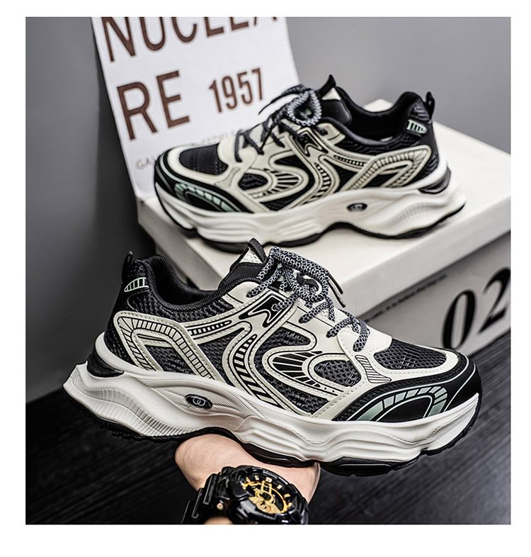 2025 Spring New Breathable Mesh Men's Trendy Versatile Thick-Soled Sneakers Casual Dad Shoes Men_voghion.com