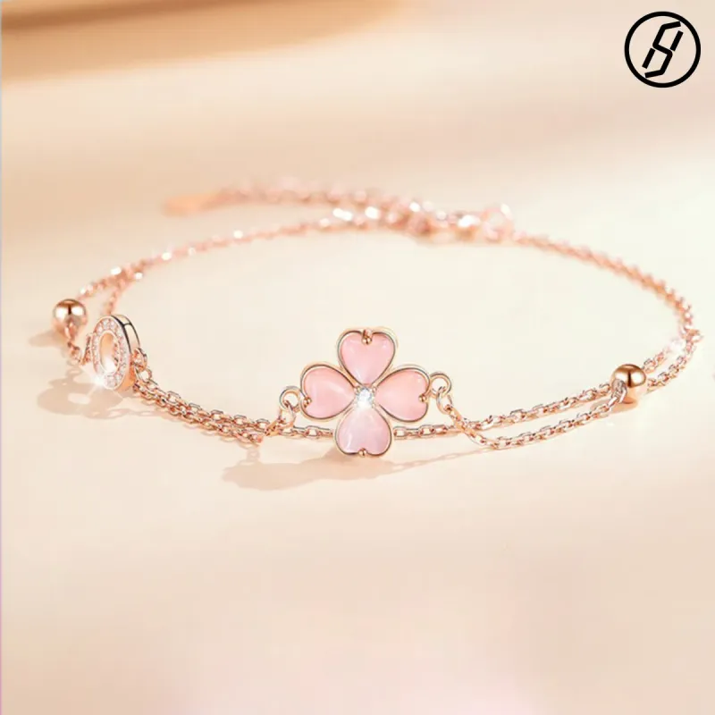 Braccialetto con quadrifoglio in argento sterling S925, idea regalo per San Valentino, con occhio di gatto, gioielli originali all'ingrosso_voghion.com