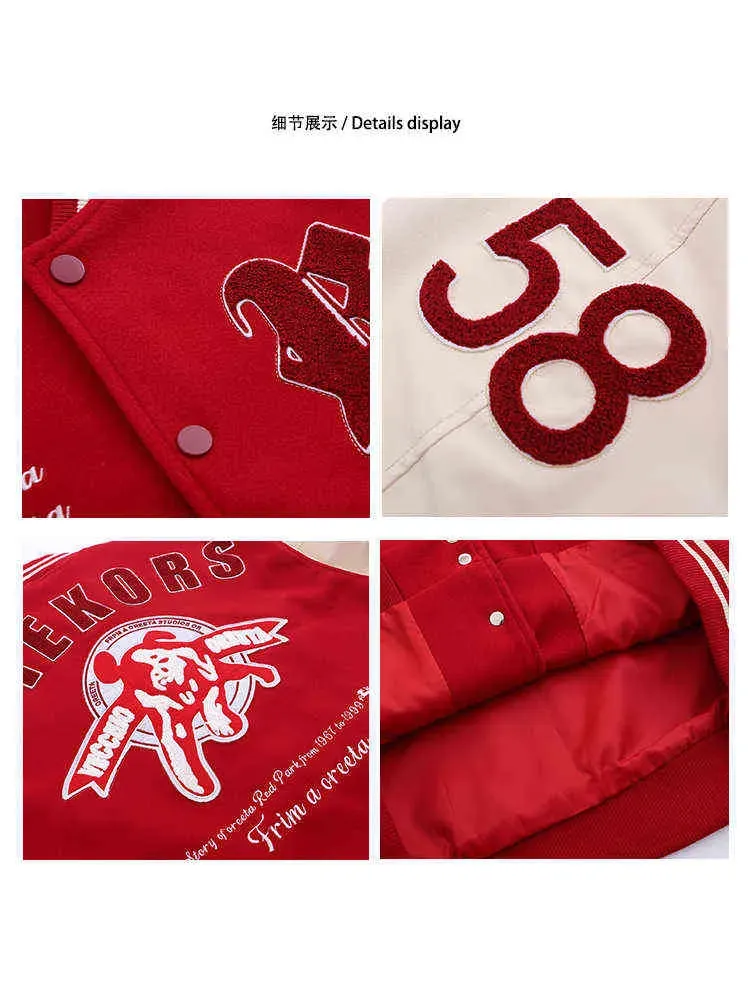 Herrenjacken, Rote Varsity-Männer, Übergroße Baseball-Bomberjacke mit Buchstabenstickerei, Vintage-Stil, Lederärmel_voghion.com