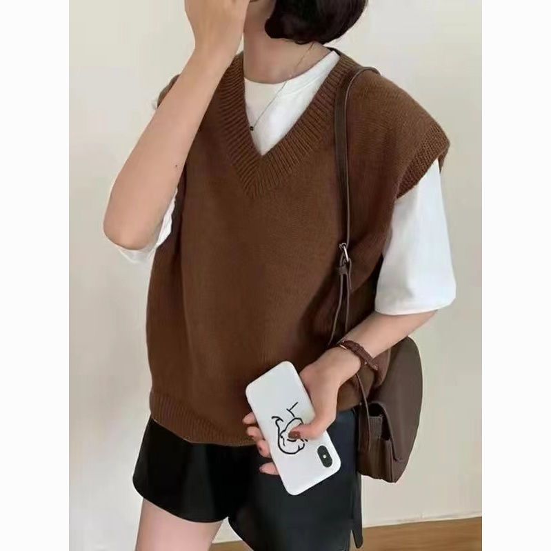 Herbst Neue Layered Lose Retro Gestrickte Weste Frauen Herbst Koreanische Pullover Weste Frauen_voghion.com
