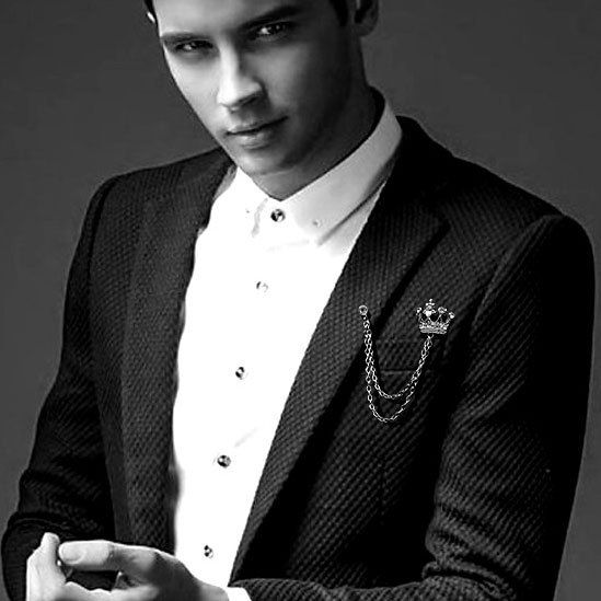 Spilla a forma di corona da uomo vintage, spilla a catena da abito britannico, elegante spilla da polso per abbigliamento formale_voghion.com