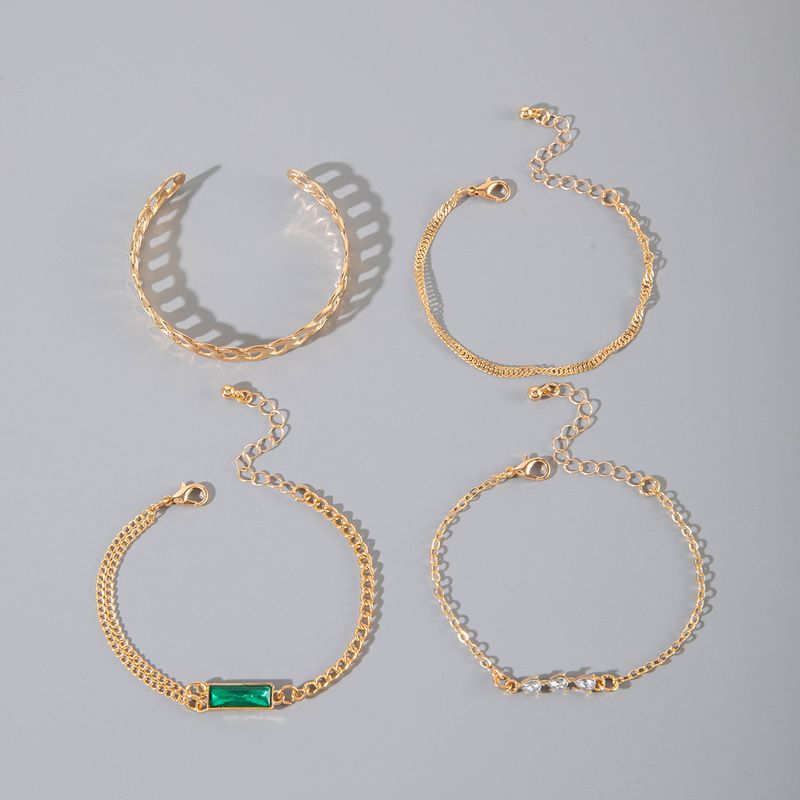 Elegantes 4-teiliges mehrlagiges grünes Quadrat mit Dias, hohl gedrehte gestapelte Armbänder, 4er-Set, Geschenke für Frauen_voghion.com
