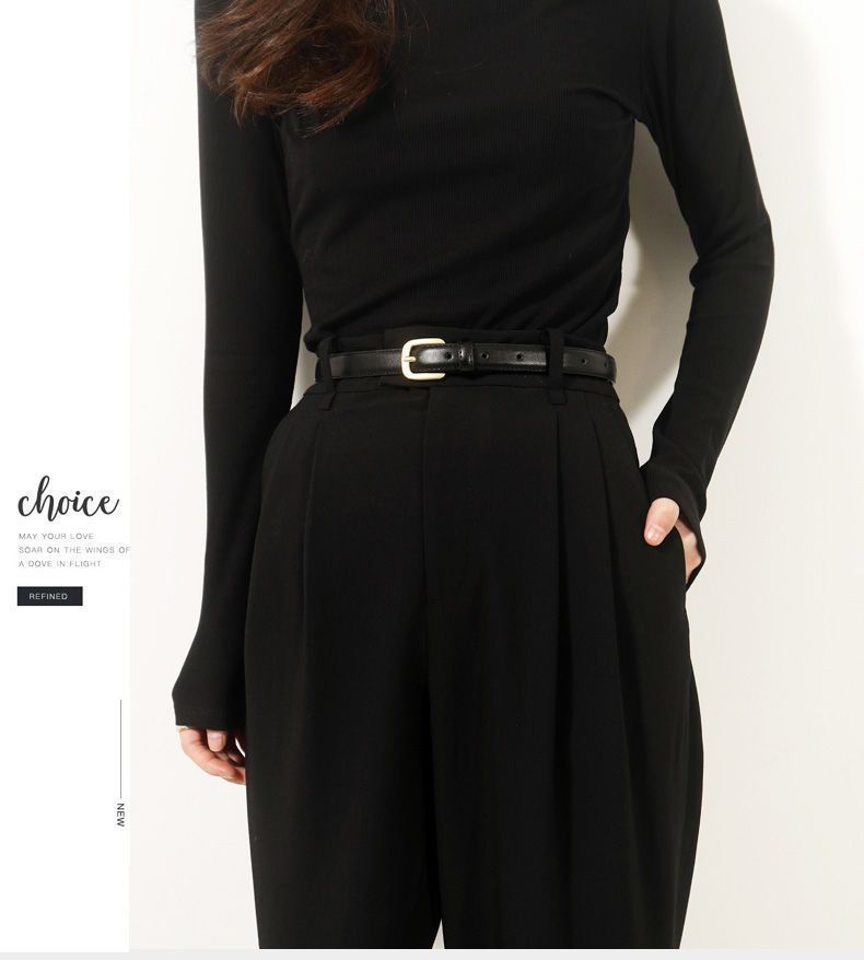 Slankt dekorativt bælte til kvinder - Moderigtigt jeansbælte (tynd læderrem med justerbar spænde til fritids- og kontorbrug)_voghion.com