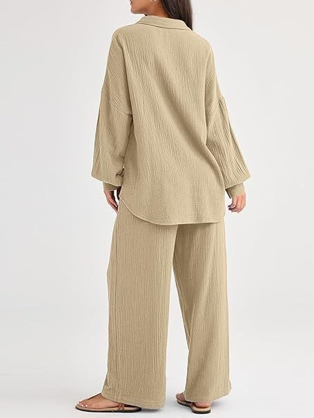 Women's Clothing Fashion Suits Loose Casual Tops Wide Leg Pants Cotton And Linen Two Piece Suits For Women_voghion.com