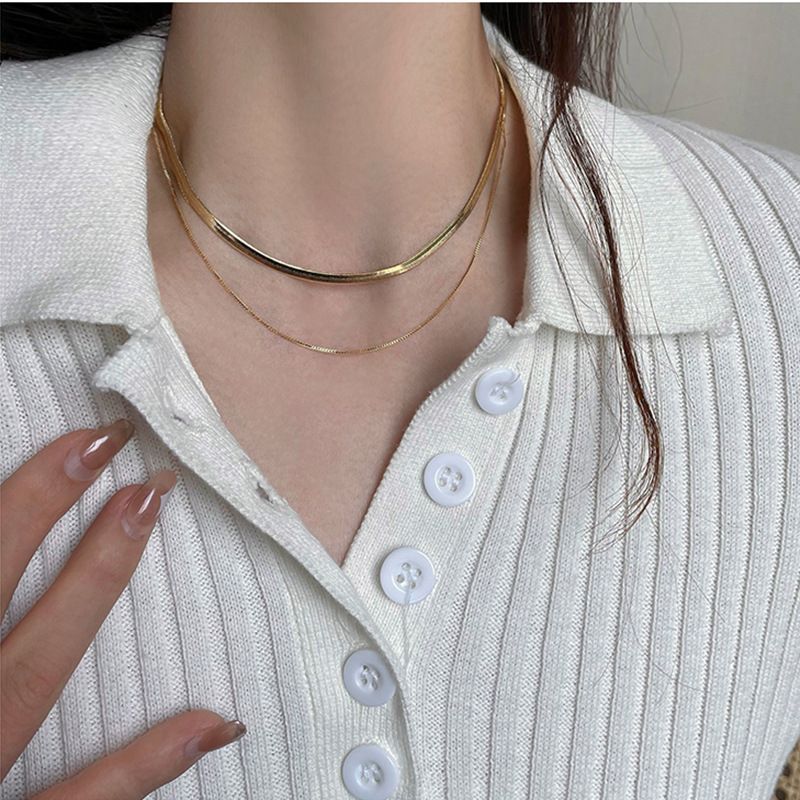 INS Japanese, Korean, Autumn And Winter Popular Simple Snake Bone Blade Double Layered Layered Strap Elegant Short_voghion.com