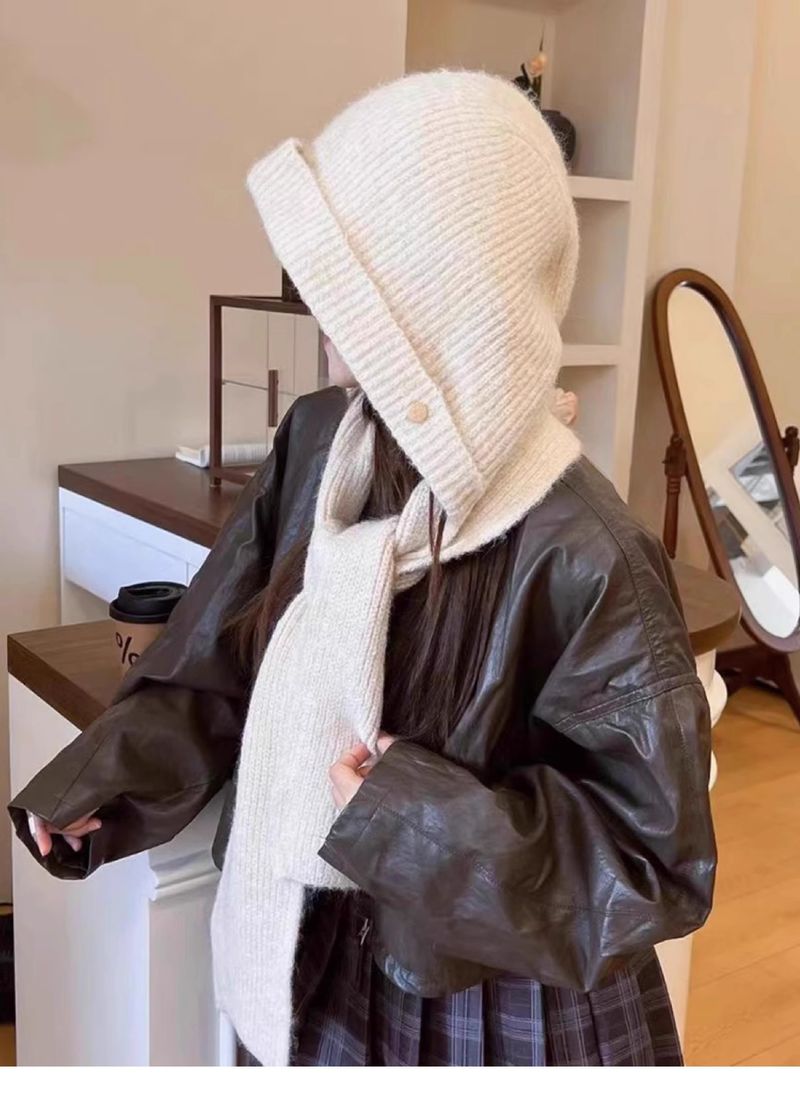 2025 Barakra Strickmütze Integrierter Schal Hut Koreanische Version Ausländischen Stil Herbst Und Winter Im Freien Warme Tasche Kopf Wollmütze_voghion.com