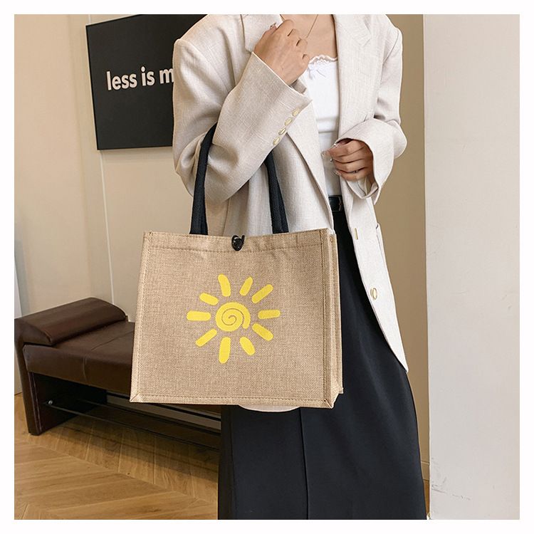 Beach Bag Thickened Large Capacity Linen Underarm Bag Shopping Bag Commuter Tote Bag Premium Casual Hand Bill Shoulder Bag Minimalism_voghion.com