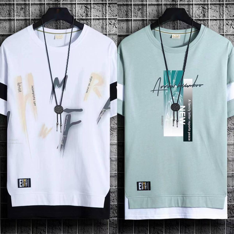 two-piece Short Trendy Brand Summer Casual Half Men's T-shirt Ice Silk Quick Drying 5/4 Medium Sleeved Clothes_voghion.com