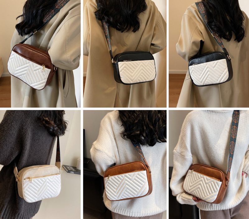 2023 Új Női Táska Koreai Kiadású Divatos Kameratáska Kontrasztos Színű Egyoldalas Válltáska Egyszerű Széles Vállpántos Crossbody Táska_voghion.com