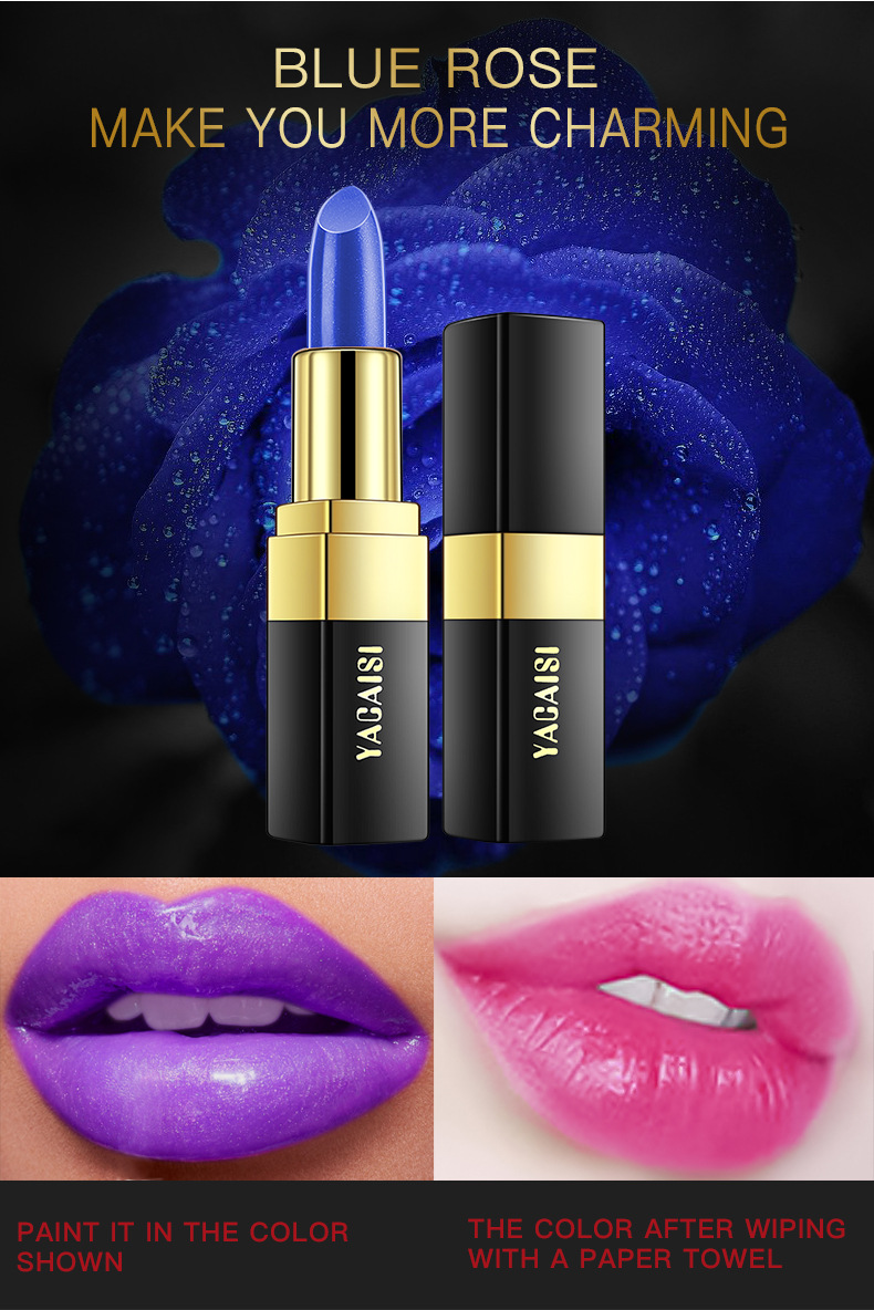 Yacai Si Hong Blau Schwarz Rose Allmählich Warm und Feuchtigkeitsspendende Bühne Make-Up Vergoldet Farbwechsel Lippenstift_voghion.com