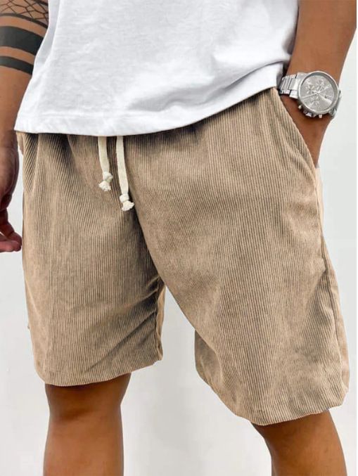 Pantalones deportivos de pana con cordones para hombre, de primavera y verano, de color liso, sencillos, de cinco puntos, informales_voghion.com